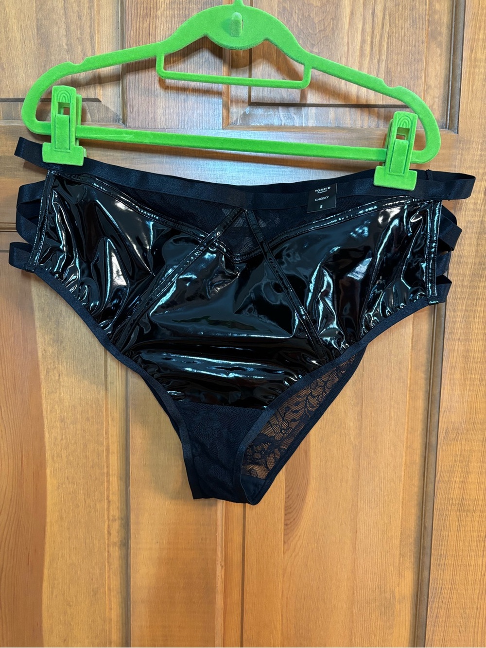 NWT Torrid size 2 pleather lace strappy mid rise cheeky panty black